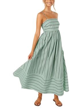 Mint Green Stripe Spaghetti Strap Maxi Dress - Women